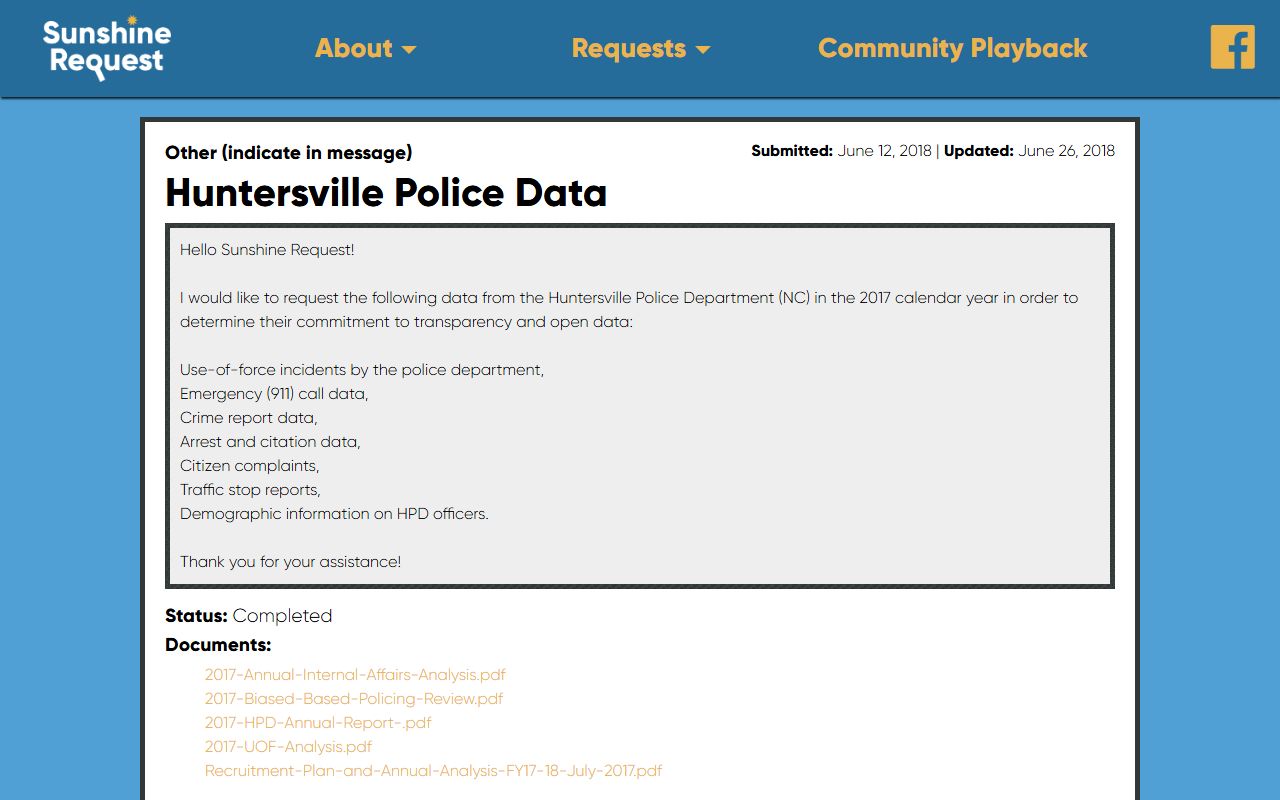 Huntersville records guide for booking releases