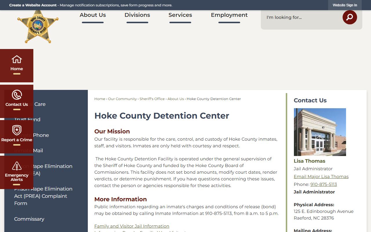 Hoke County booking releases detention center