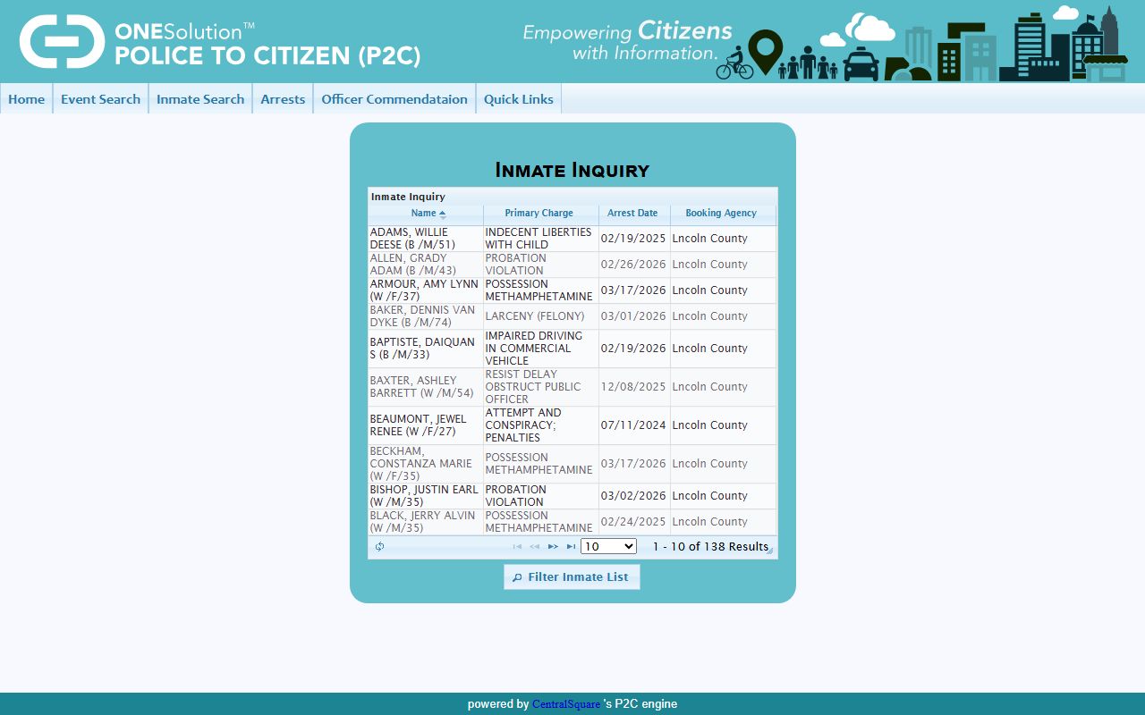Lincoln County booking releases inmate search