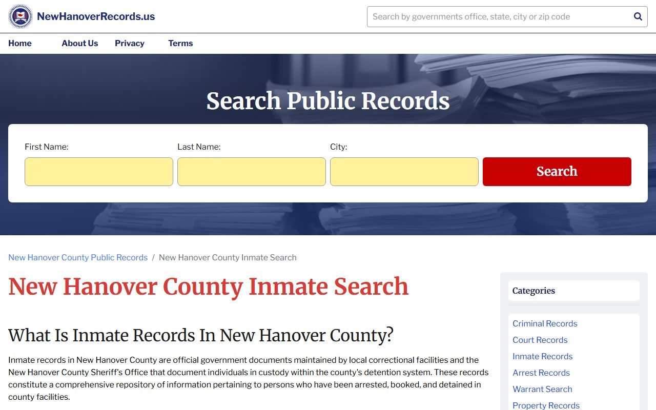 New Hanover County booking releases records page