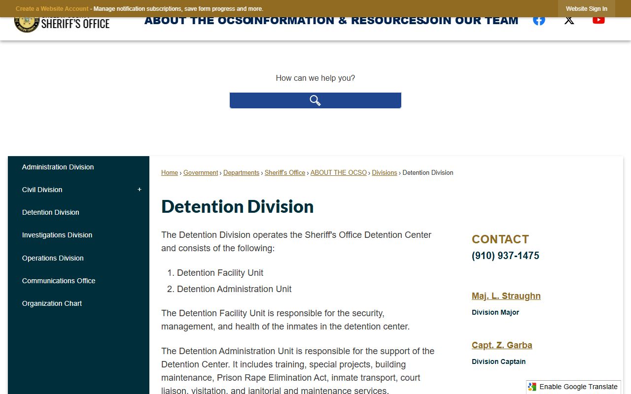 Onslow County detention division booking releases information
