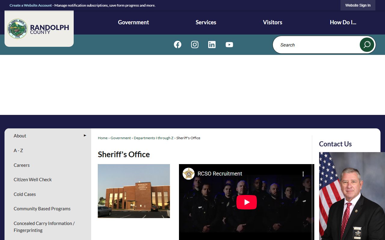 Randolph County Sheriff's Office website for booking releases