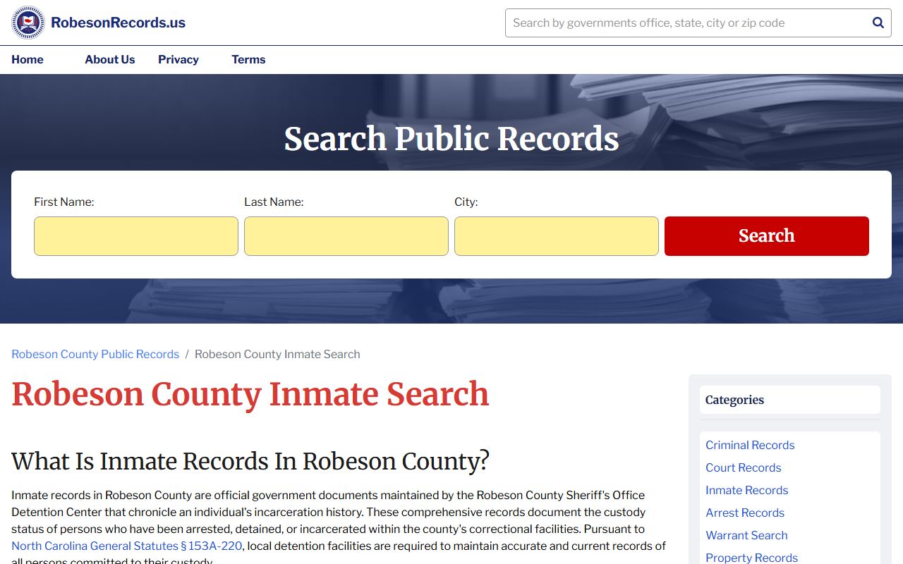 Robeson County inmate search for booking releases