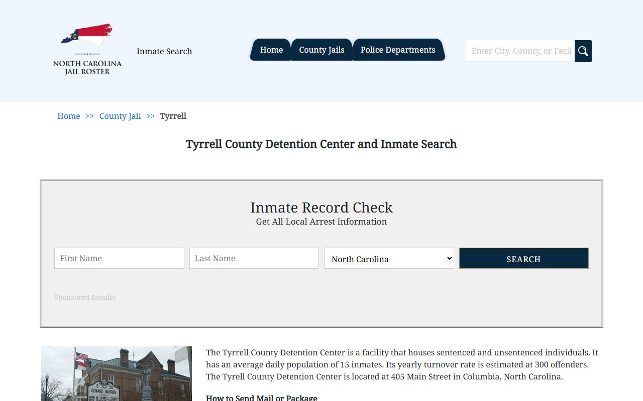 Tyrrell County jail information for booking releases