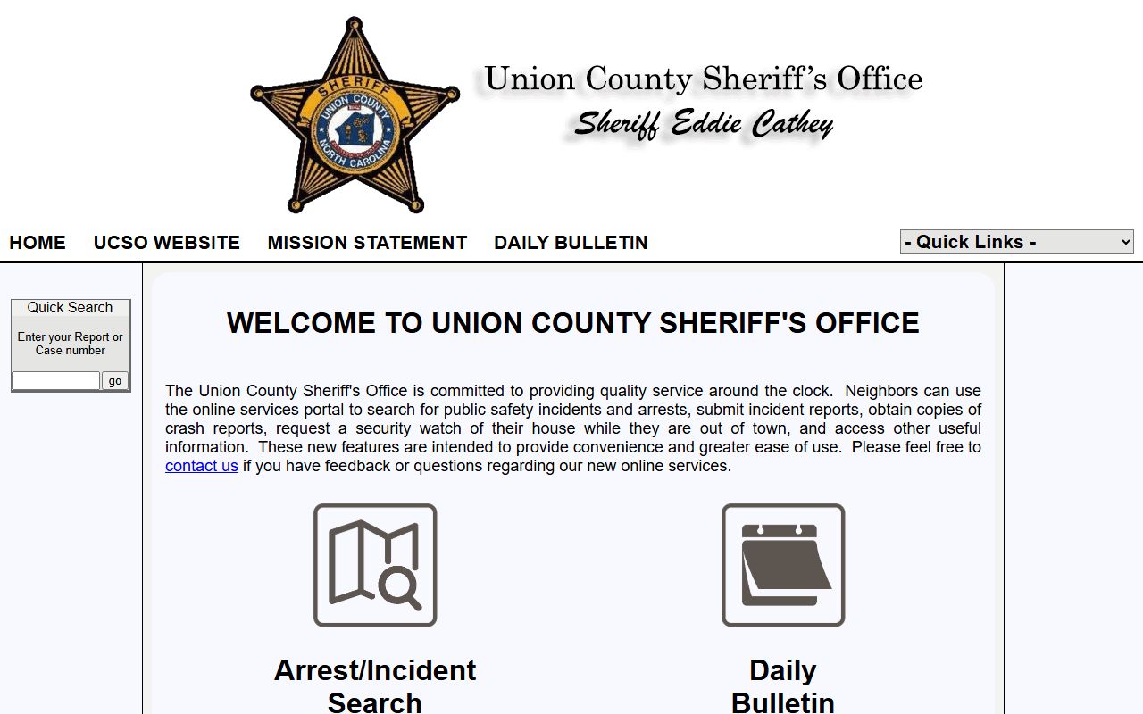 Union County Sheriff's Office website for booking releases