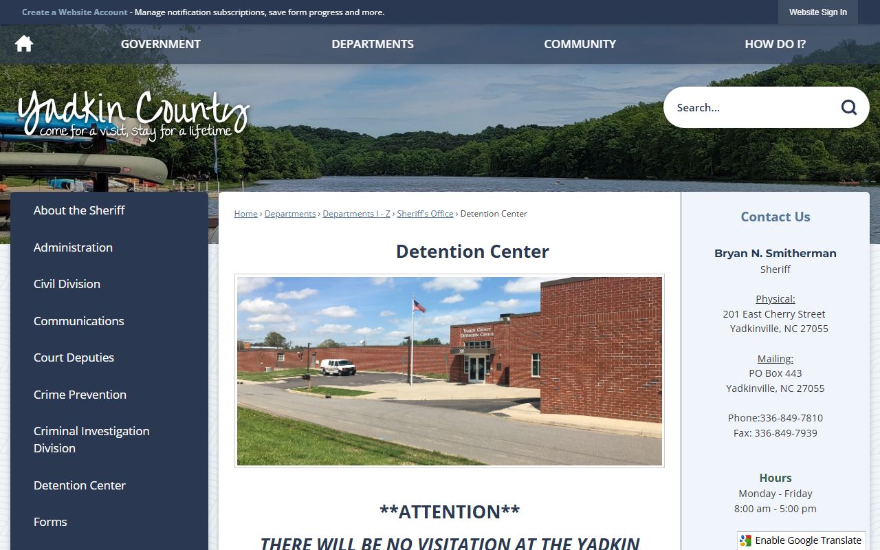 Yadkin County Sheriff's Office website for booking releases