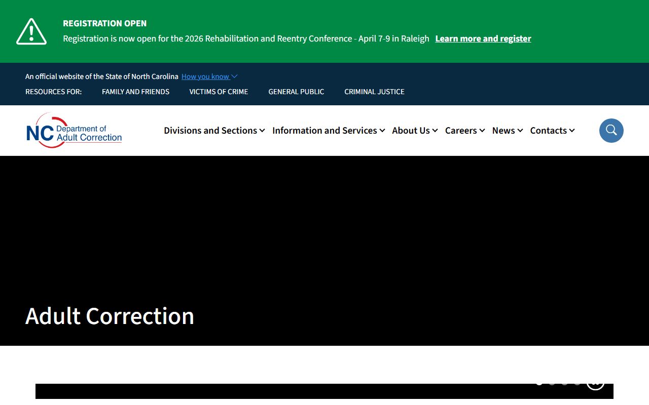 North Carolina Department of Adult Correction booking releases search