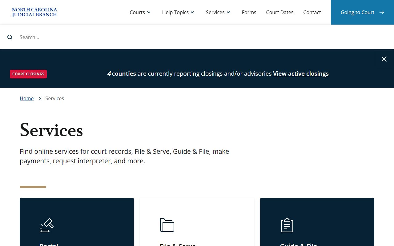North Carolina eCourts services for booking releases case lookup