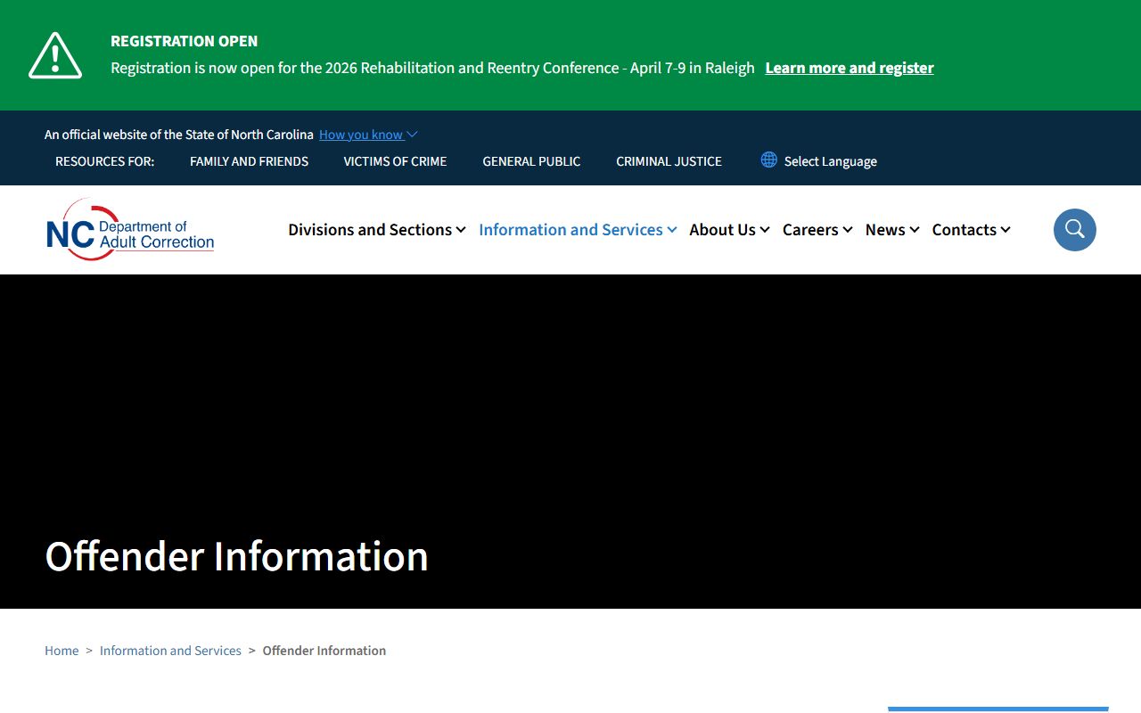 North Carolina offender public information search for booking releases